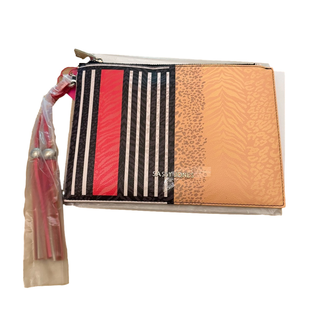 Sassy Jones Red and Black Geometric Clutch NWT